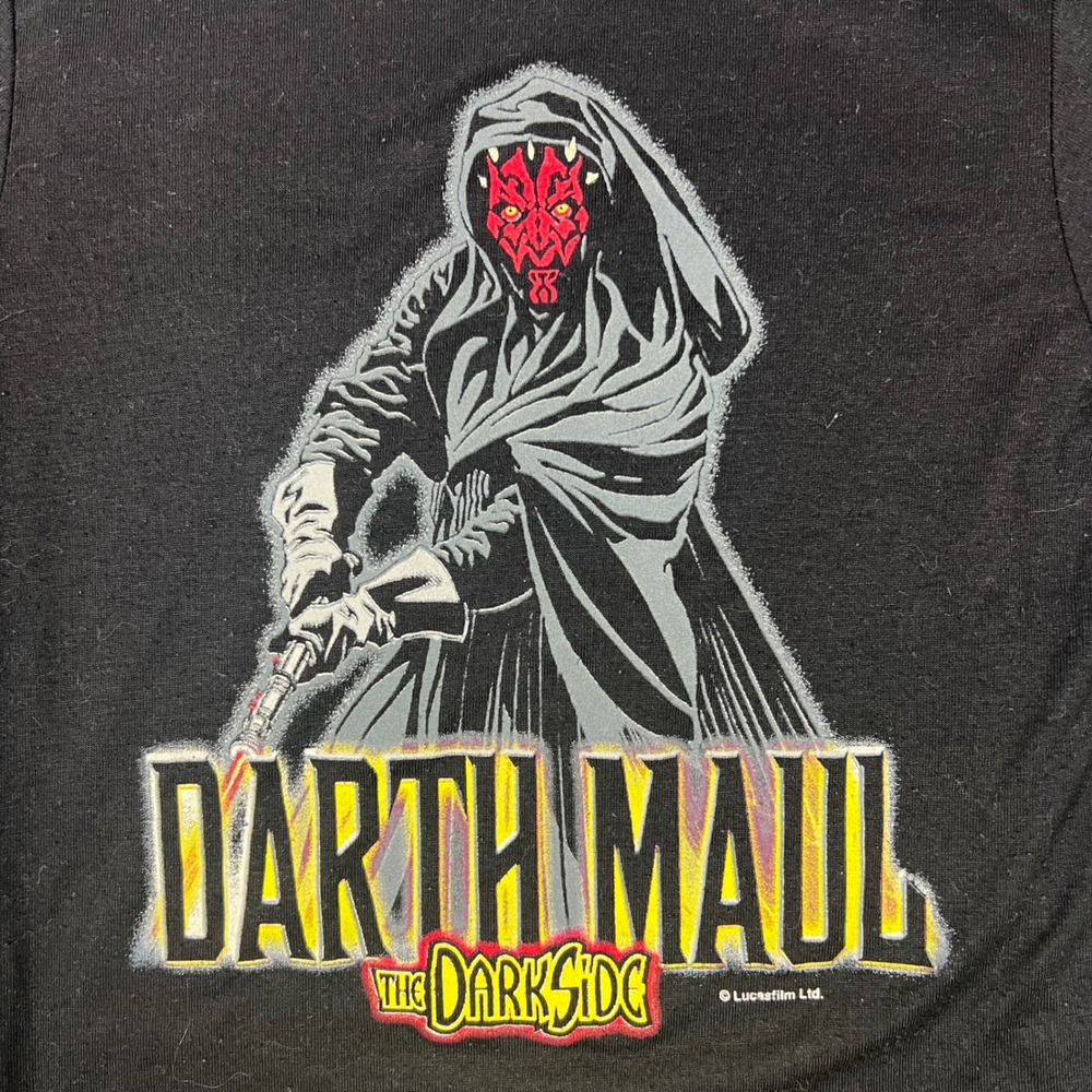 Vintage Star Wars Darth Maul AOP T-Shirt Kids 10 Black Single Stitch USA Made
